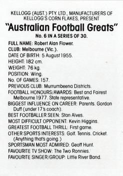 1981 Kellogg's Australian Football Greats #6 Robert Flower Back